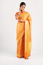 Load image into Gallery viewer, Benaras Satin Silk Rambling Roses Orange Saree
