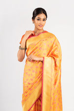 Load image into Gallery viewer, Benaras Satin Silk Rambling Roses Orange Saree
