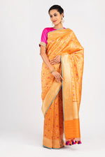 Load image into Gallery viewer, Benaras Silk Parrot with Anaar Jaal Orange Saree
