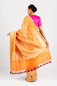 Benaras Silk Parrot with Anaar Jaal Orange Saree
