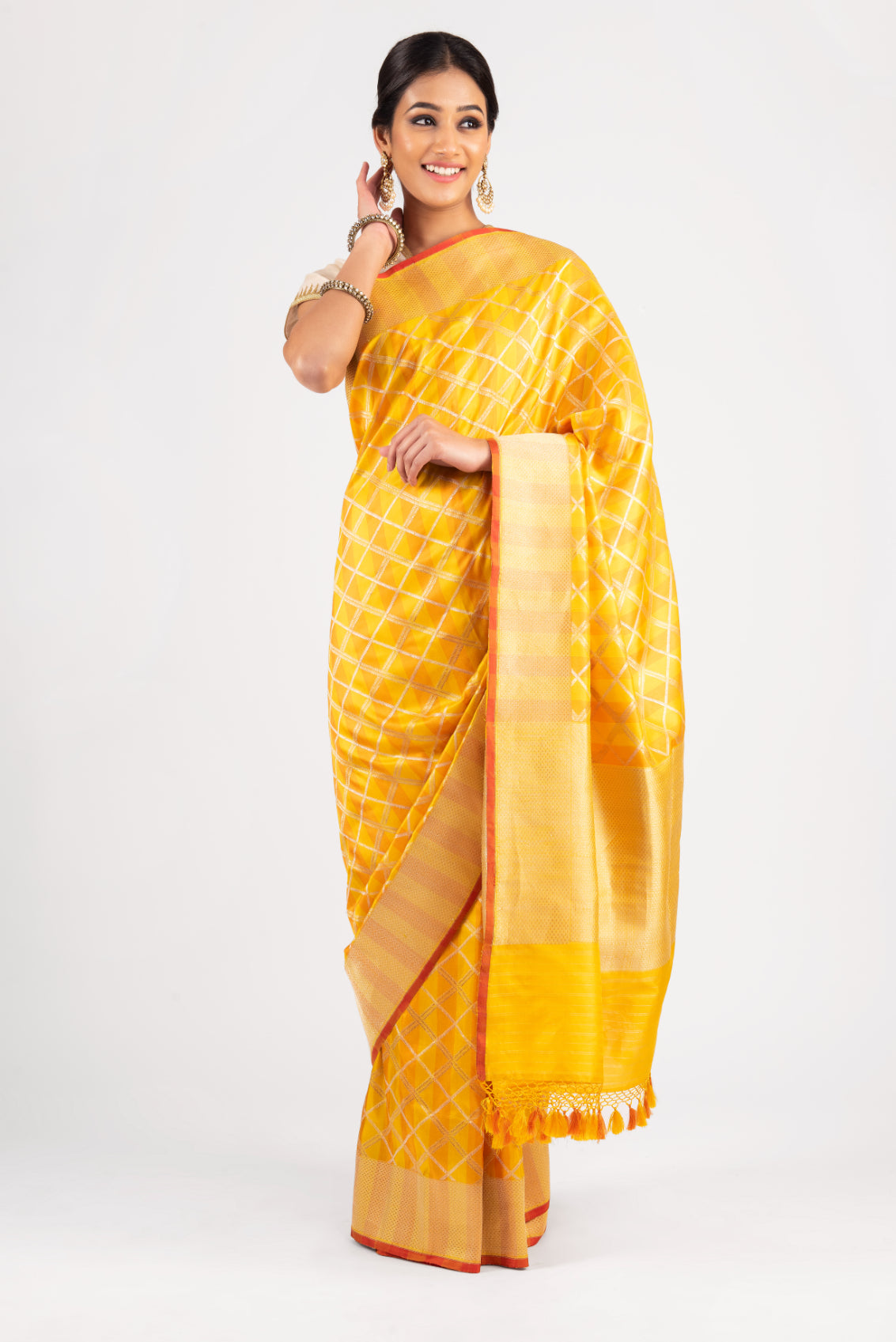 Benaras Silk Double Colour Geometrical Jaal Saree