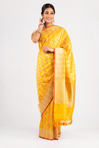 Benaras Silk Double Colour Geometrical Jaal Saree