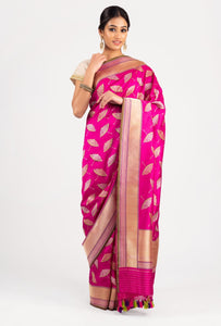 Benaras Silk Umbrella Motif Magenta Saree