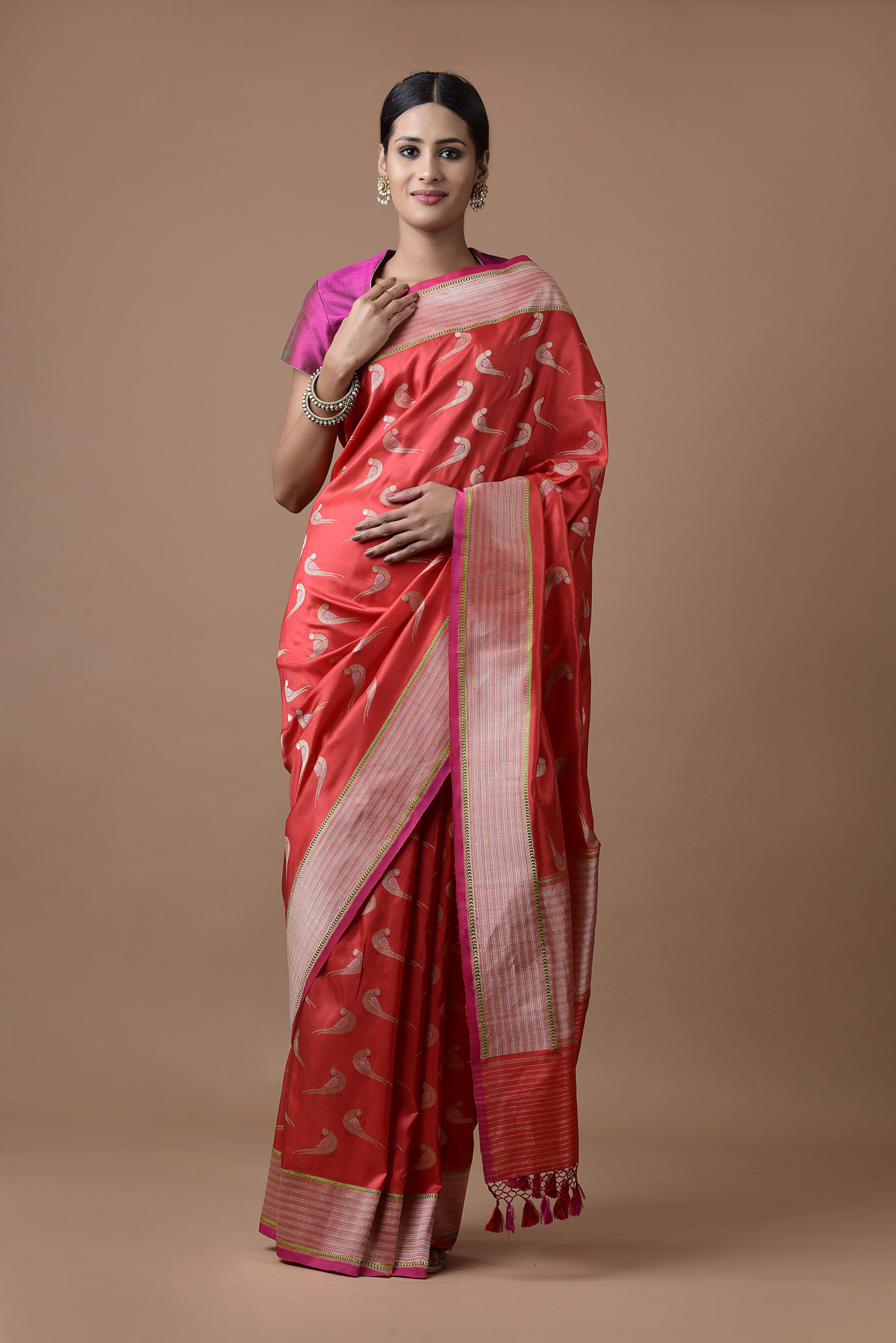 Benaras Silk Parrot Zari With Badla Meena Saree