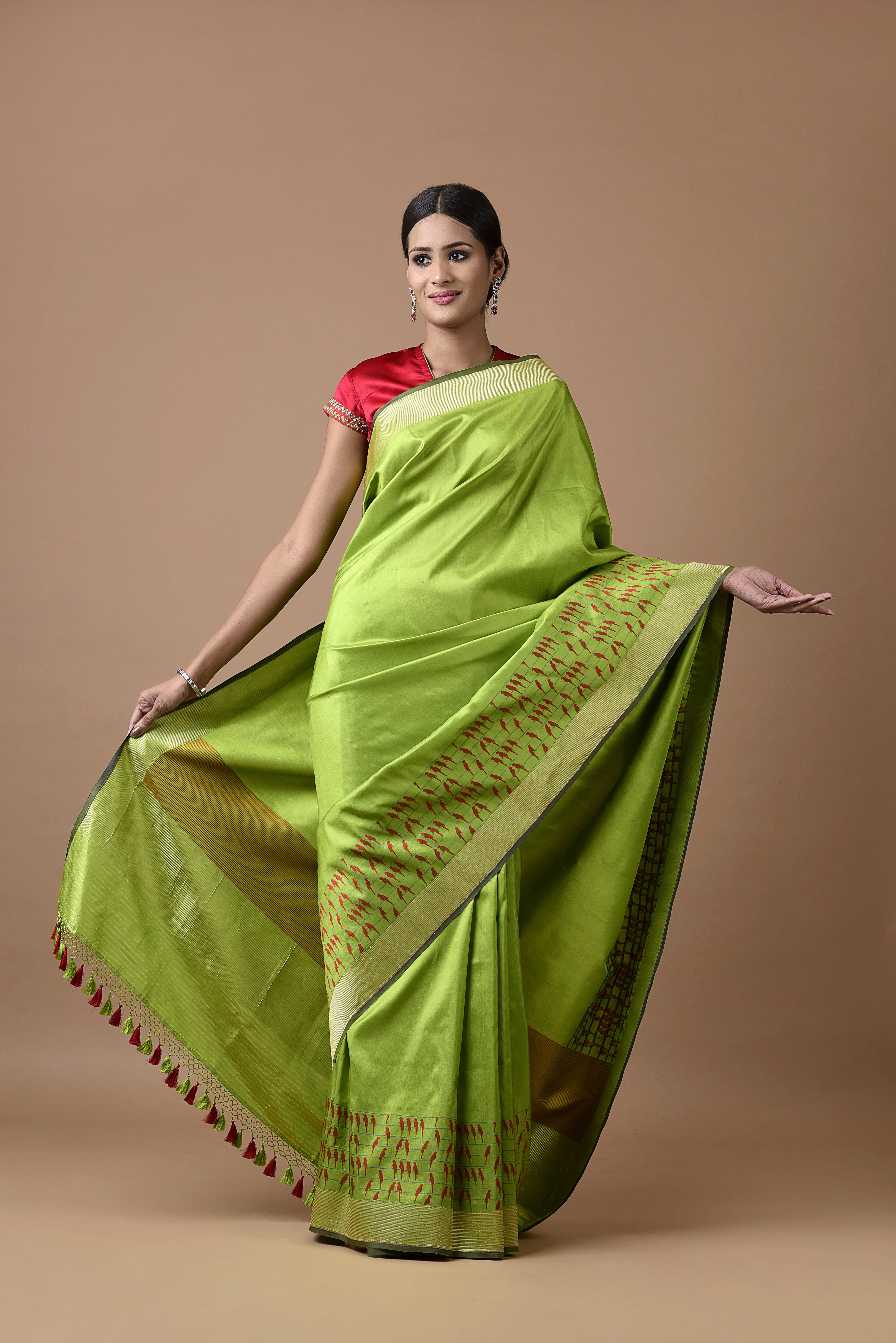 Benaras Silk Perching Bird Saree