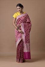 Load image into Gallery viewer, Benaras Silk Bunch of Flowers Jaal Saree
