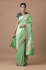 Load image into Gallery viewer, Benaras Silk Silver / Gold Double Leaf Motif Saree
