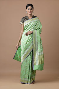 Benaras Silk Silver / Gold Double Leaf Motif Saree
