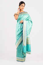 Load image into Gallery viewer, Benaras Silk Silver / Gold Double Leaf Motif Saree
