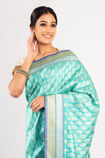 Load image into Gallery viewer, Benaras Silk Silver / Gold Double Leaf Motif Saree
