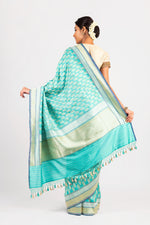 Load image into Gallery viewer, Benaras Silk Silver / Gold Double Leaf Motif Saree
