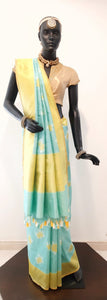 Benaras Silk Cluster Rose Katan Resham Buti Saree