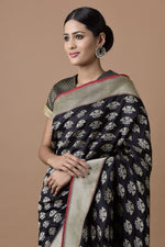 Load image into Gallery viewer, Benaras Silk Jhumka Buti Silver Gold Saree
