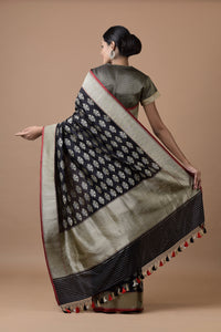 Benaras Silk Jhumka Buti Silver Gold Saree