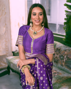 Dupion Kangoora Line Embroidery Blouse Purple