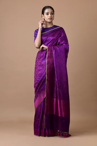 Benaras Satin Bird On Tree Saree