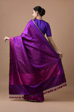 Load image into Gallery viewer, Benaras Satin Bird On Tree Saree
