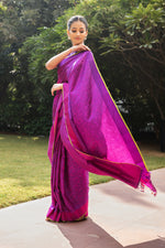 Load image into Gallery viewer, Benaras Satin Bird On Tree Saree
