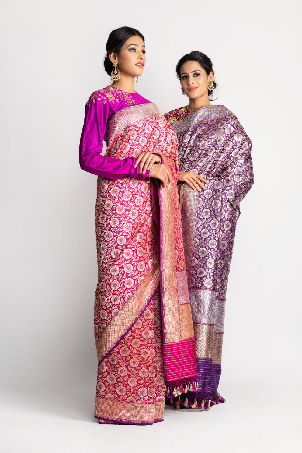 Benaras Silk Flower Hexagon Jaal Saree
