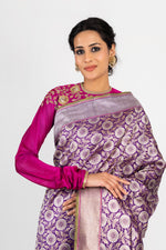 Load image into Gallery viewer, Benaras Silk Flower Hexagon Jaal Saree
