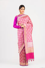 Load image into Gallery viewer, Benaras Silk Flower Hexagon Jaal Saree
