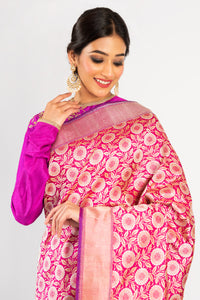 Benaras Silk Flower Hexagon Jaal Saree