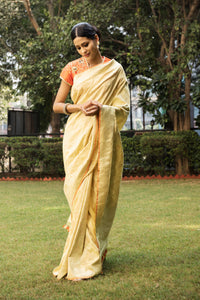 Benaras Silk Marigold Jaal Saree