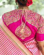 Load image into Gallery viewer, Dupion Silk Necklace Design Back Buta Fuchsia Blouse
