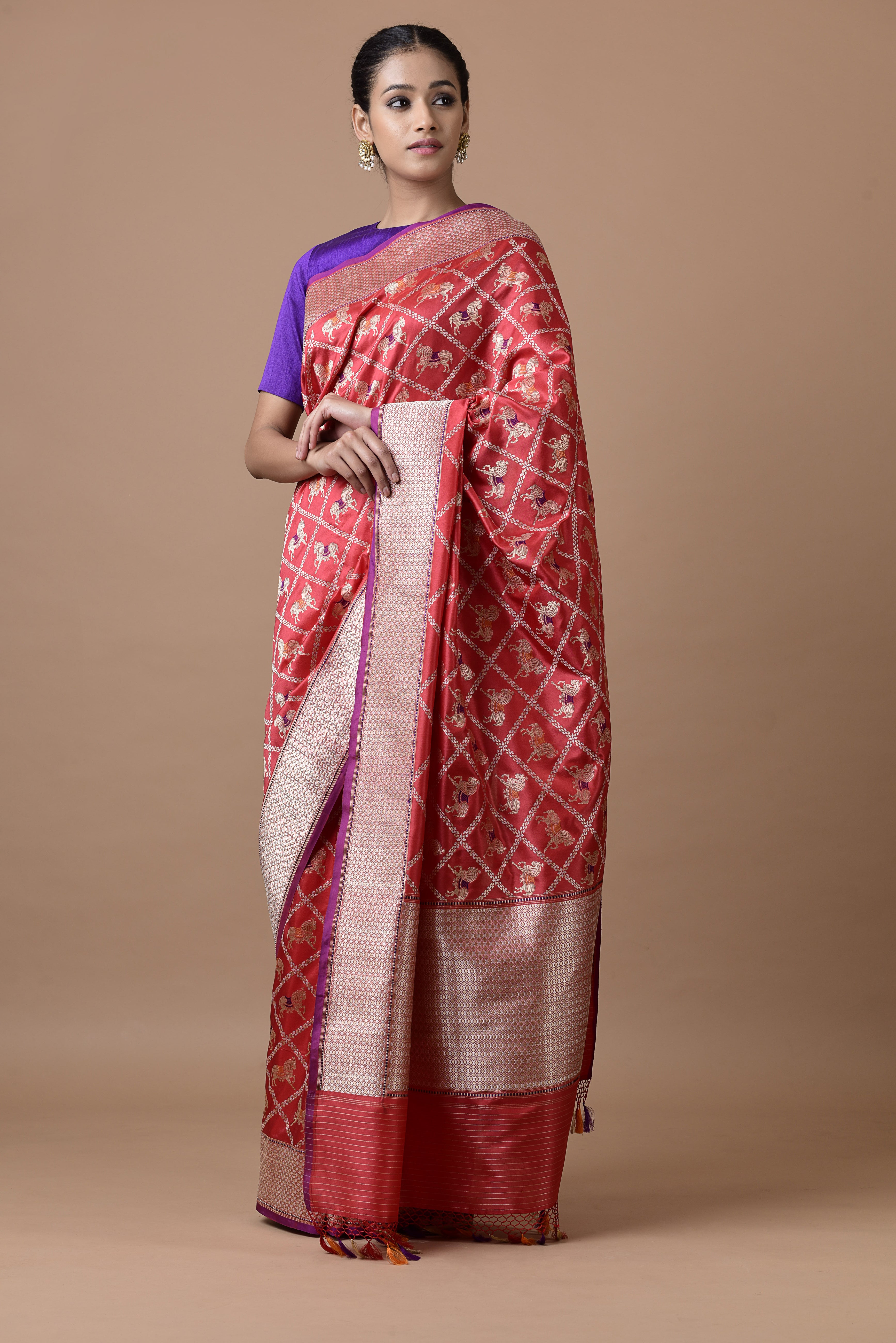 Benaras Silk Chetak Jaal Red Saree