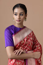 Load image into Gallery viewer, Benaras Silk Chetak Jaal Red Saree
