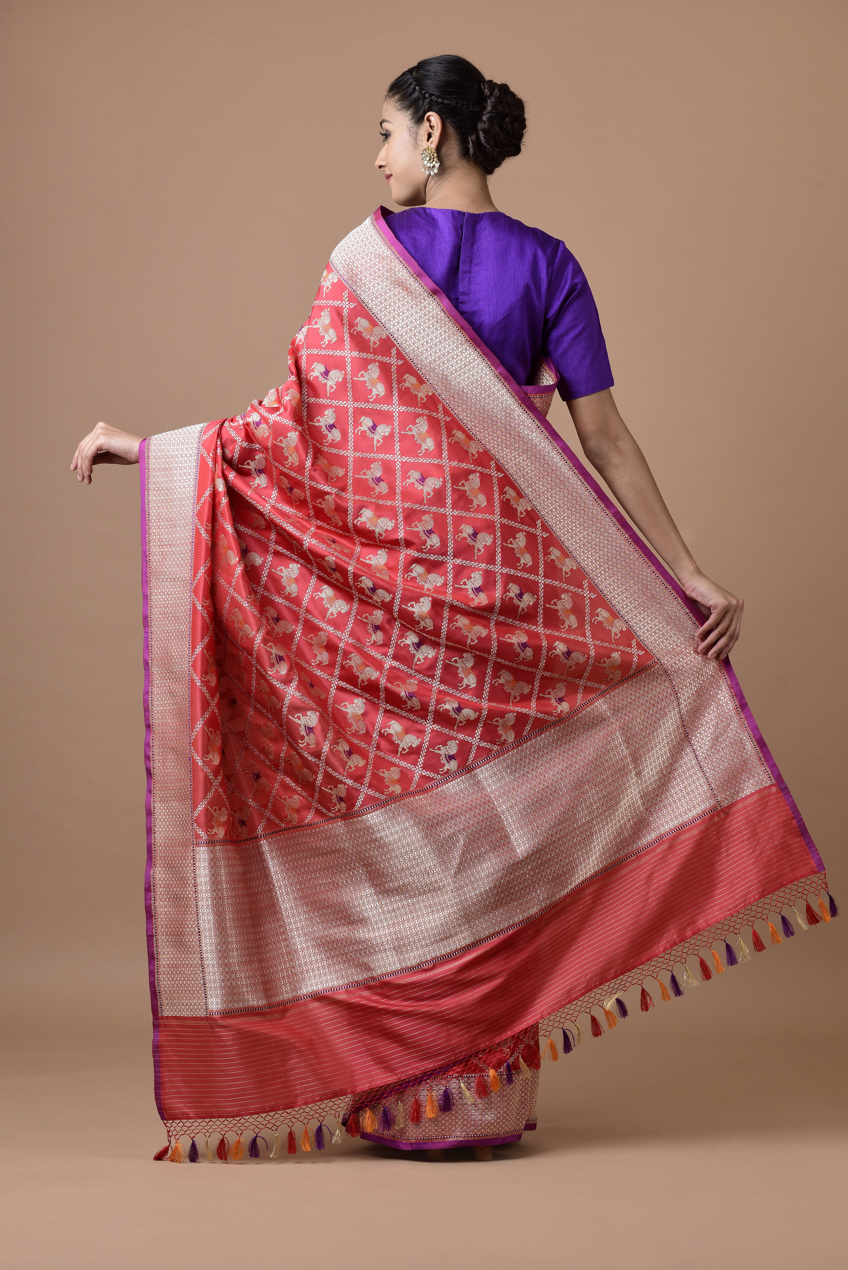 Benaras Silk Chetak Jaal Red Saree
