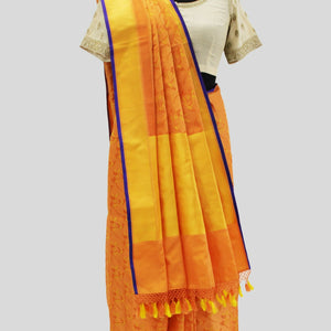 Benaras Satin Flying Birds Motif Yellow Saree