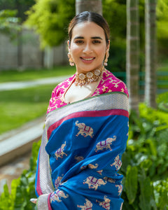 Benaras Silk Elephant Motif Saree
