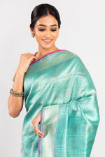 Load image into Gallery viewer, Benaras Silk Zari Char Khana Aqua Saree
