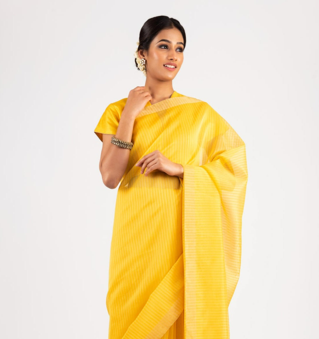 Cotton Handloom With All Over Self Colour Strips Saree