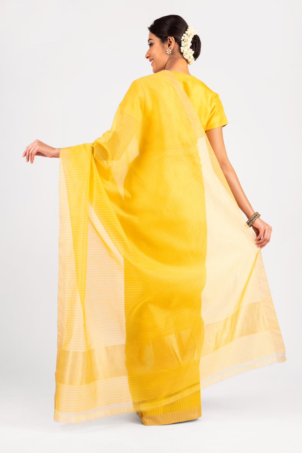 Cotton Handloom With All Over Self Colour Strips Saree