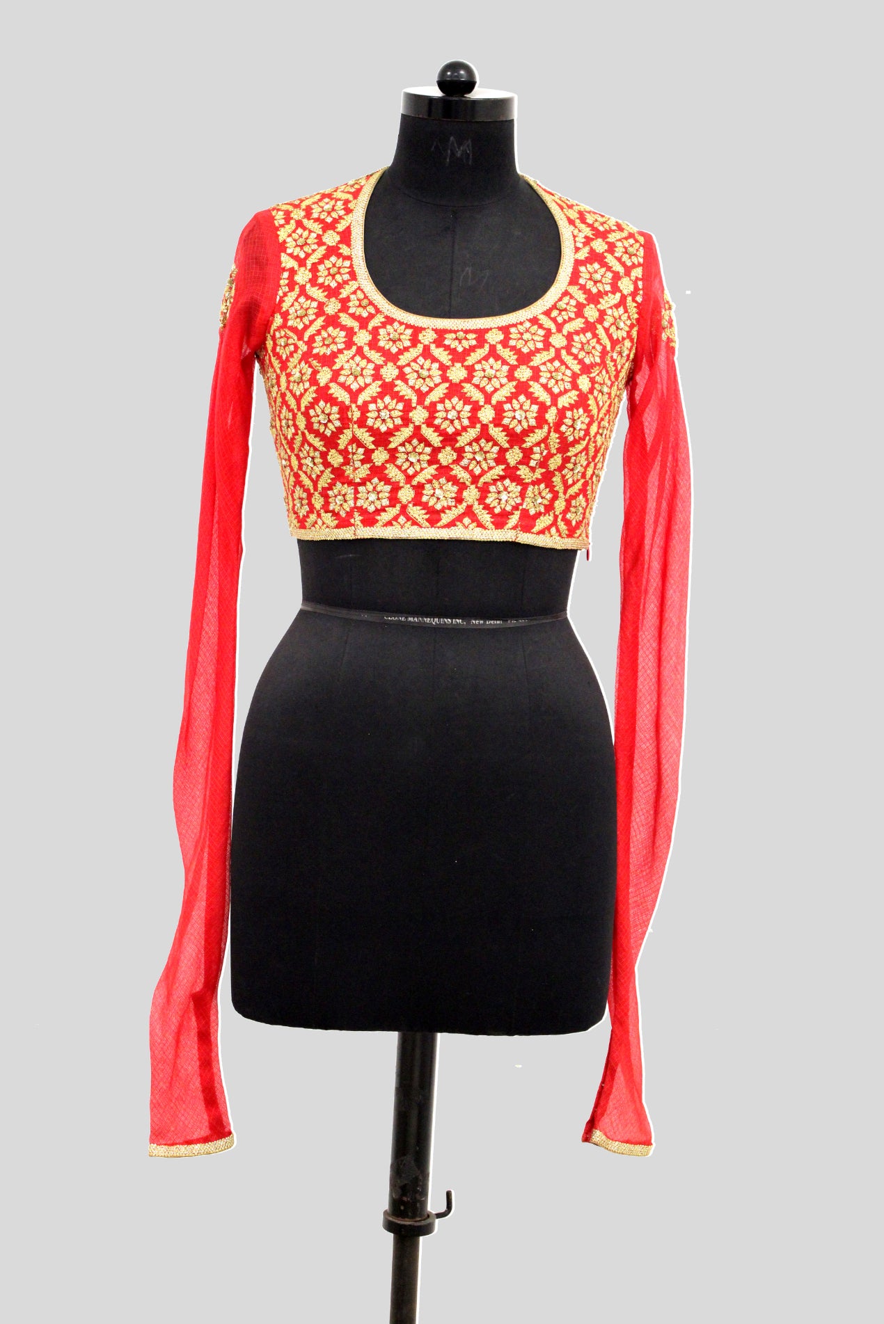 Kota Silk Flower with Geometrical Jaal Embroidery Red Chudi Blouse