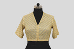 Load image into Gallery viewer, Tissue Chanderi Resham Sequence Herringbone Diagonal Emboirdery Off White Blouse
