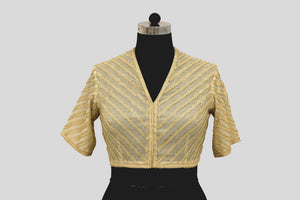 Tissue Chanderi Resham Sequence Herringbone Diagonal Emboirdery Off White Blouse