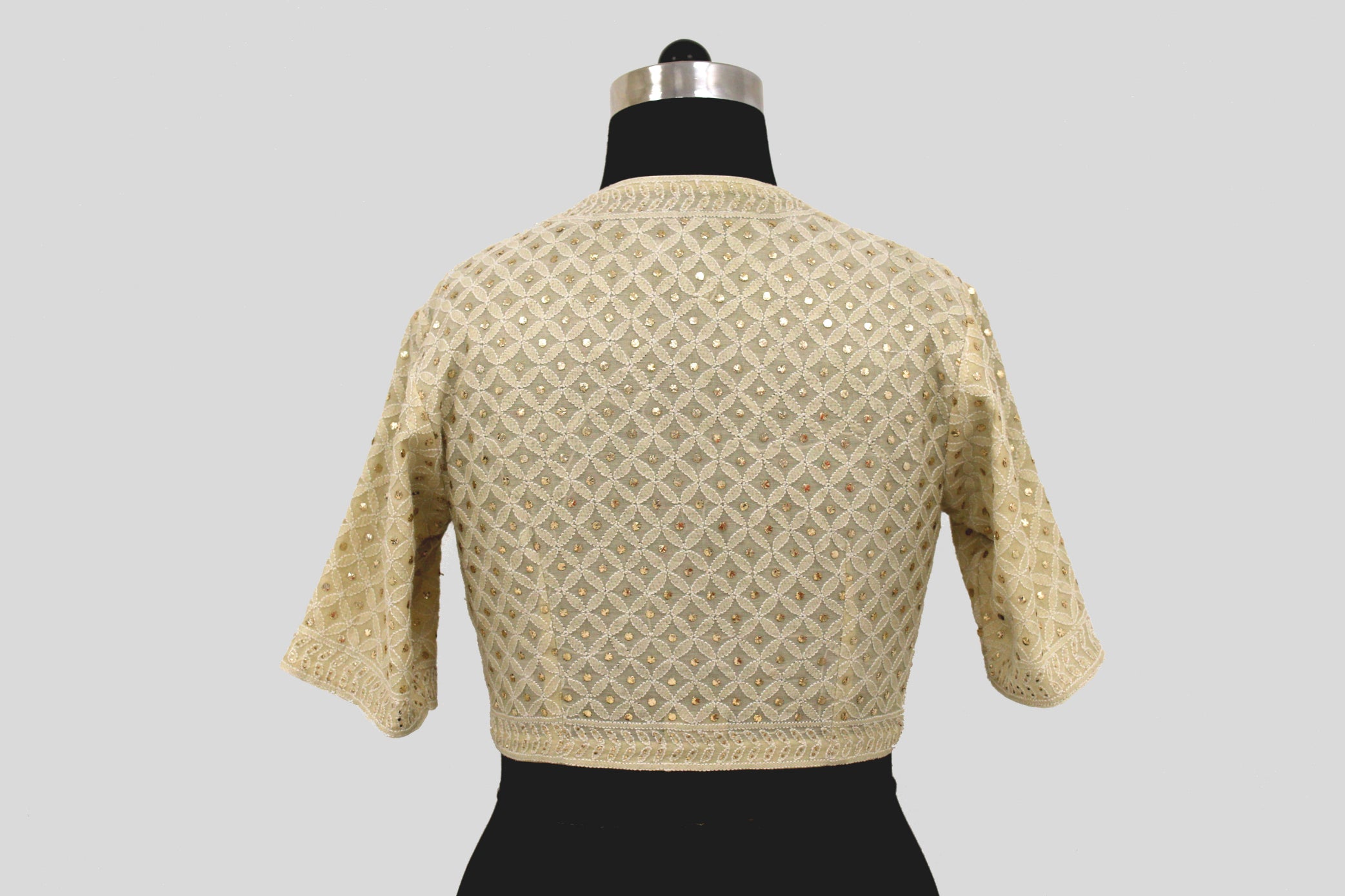 Tissue Chanderi Chikankari Geometric Jaal Emboirdery Off White Blouse