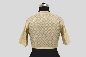 Tissue Chanderi Chikankari Geometric Jaal Emboirdery Off White Blouse