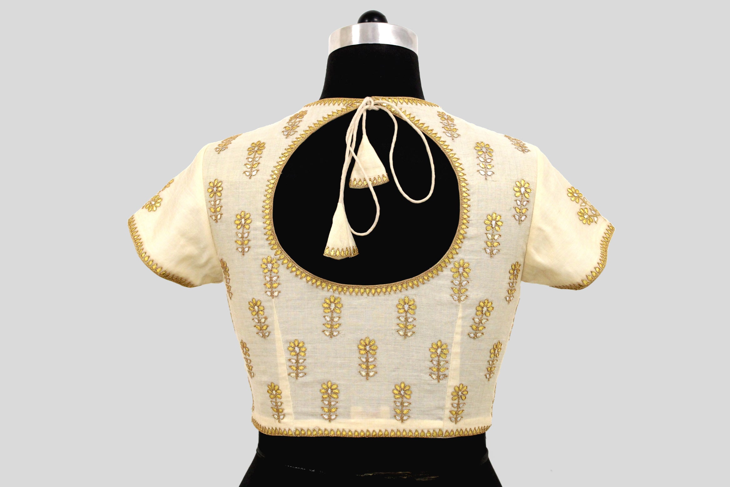 Tissue Chanderi Flower Gota Patti Buti Off White Blouse
