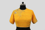 Load image into Gallery viewer, Matka Rose Jaal All Over Placement Embroidery Yellow Blouse
