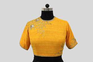 Matka Rose Jaal All Over Placement Embroidery Yellow Blouse