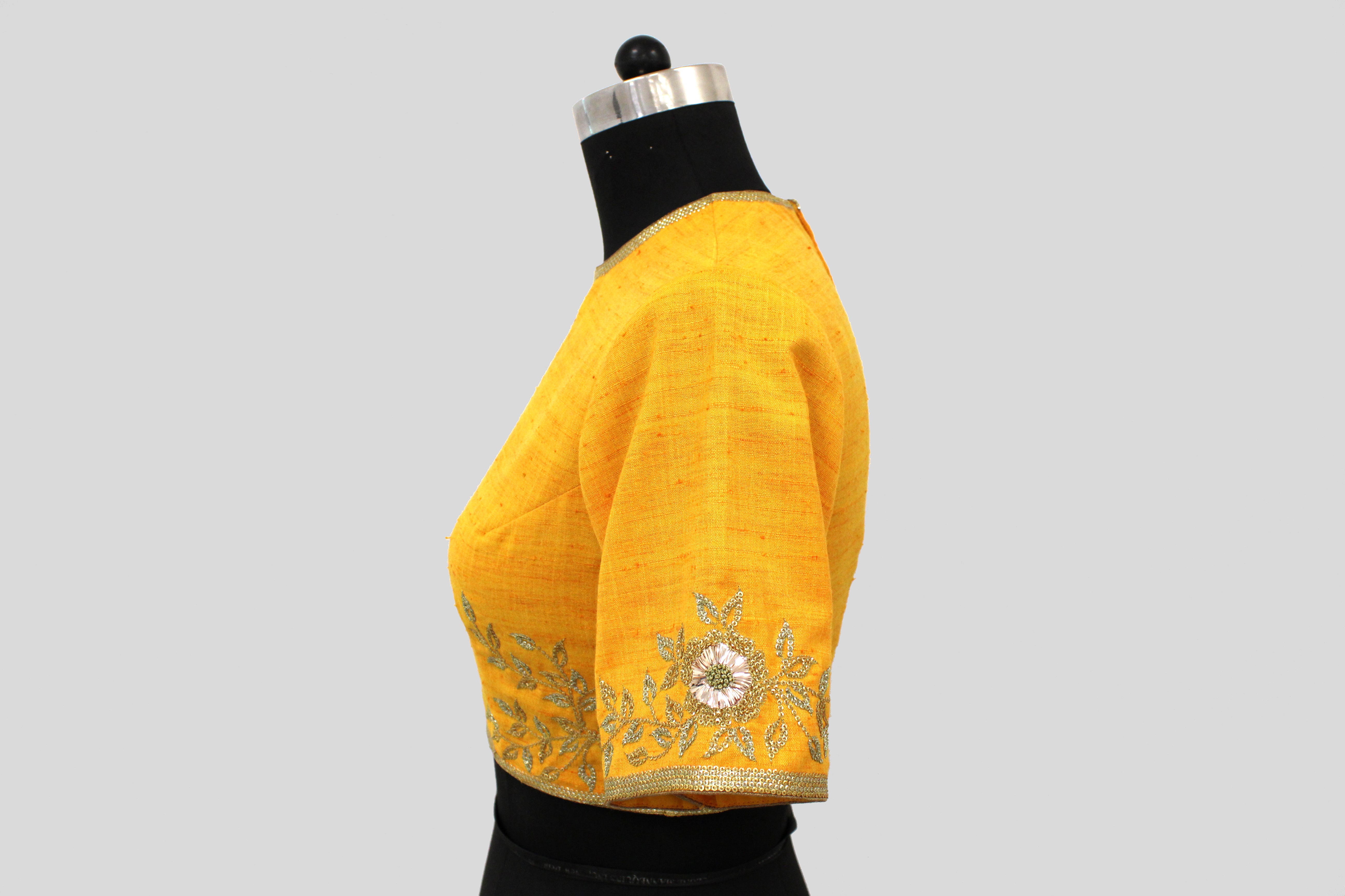 Matka Rose Jaal All Over Placement Embroidery Yellow Blouse