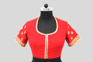 Matka Silk Traditional Buti Red Blouse