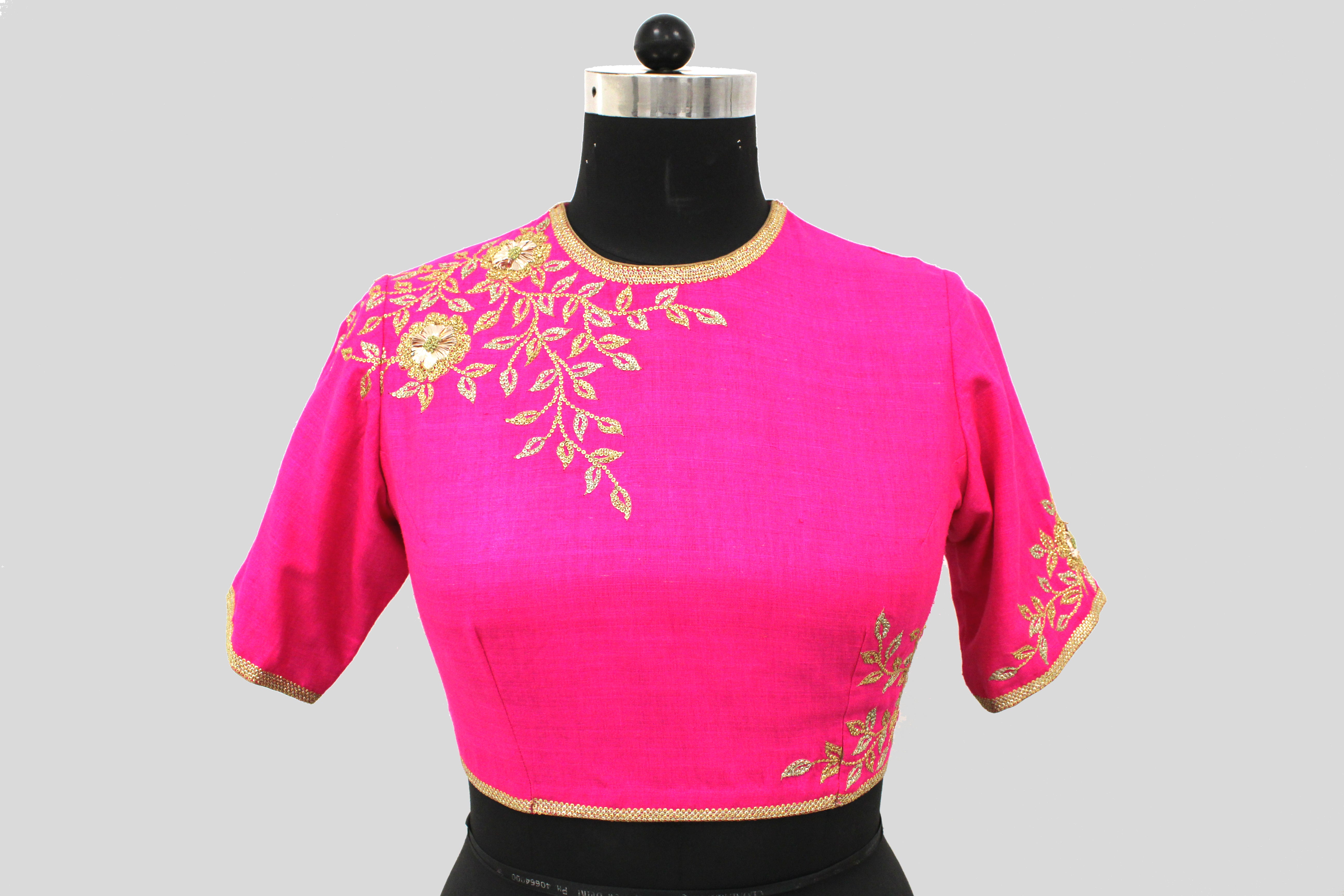 Dupion Silk Rose Jaal All Over Placement Embroidery Fussia Blouse