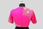 Load image into Gallery viewer, Matka Rose Jaal All Over Placement Embroidery Fussia Blouse
