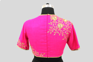 Dupion Silk Rose Jaal All Over Placement Embroidery Fussia Blouse