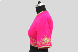 Dupion Silk Rose Jaal All Over Placement Embroidery Fussia Blouse